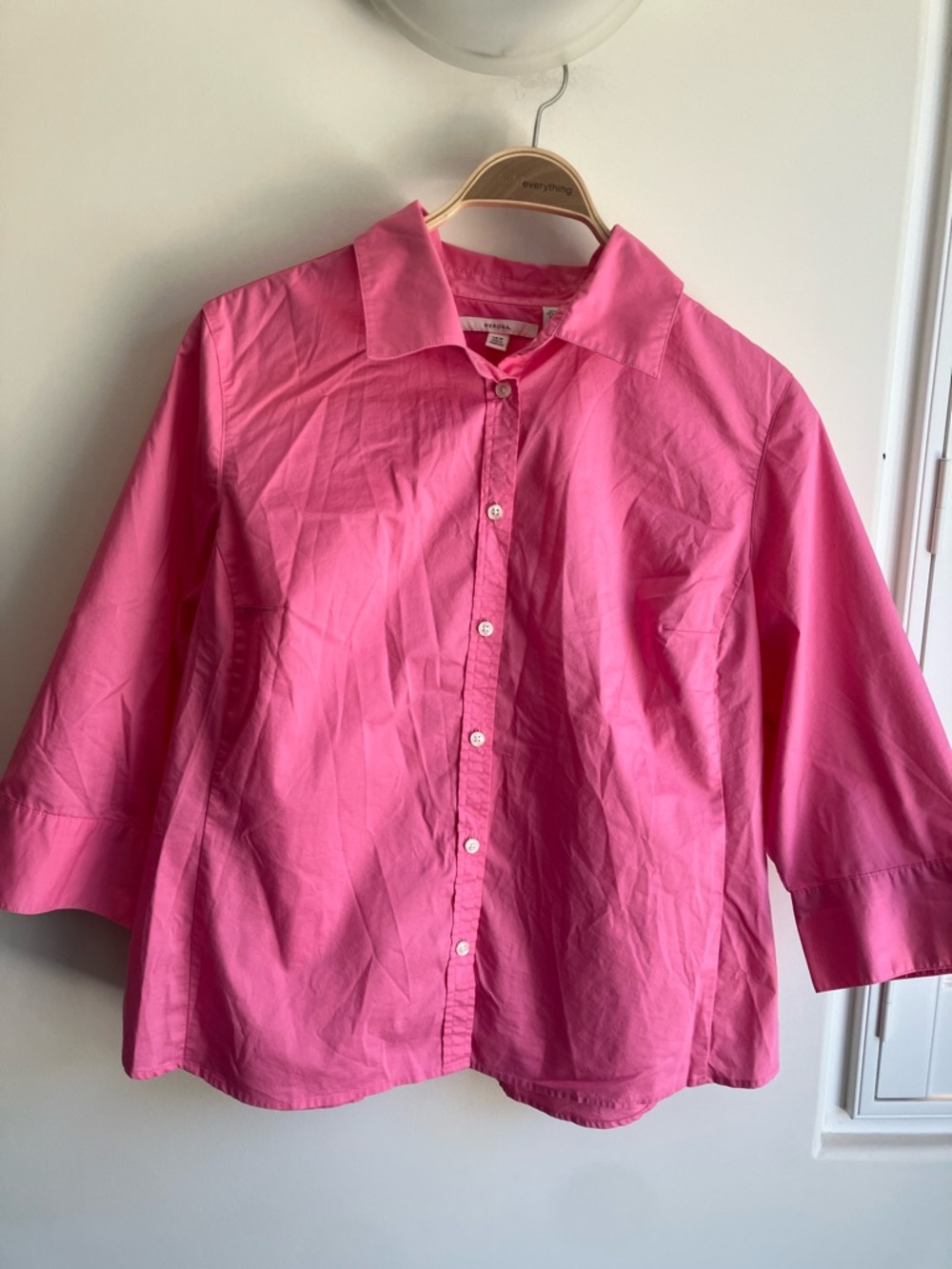 MERONA Pink Button-Up Cotton Blend Shirt 3/4 Wide Cuff Sleeves Women’s 18W EUC
